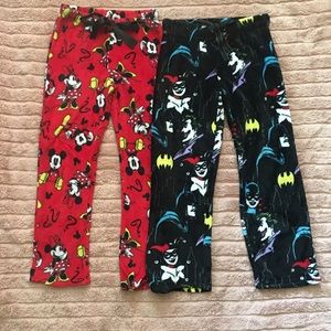 Mickey Mouse & Batman fleece bottoms.  Size Small